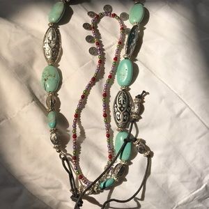 2 necklaces Turquoise and silver and delicate bead